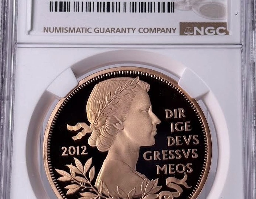 An NGC-graded proof gold five pound coin