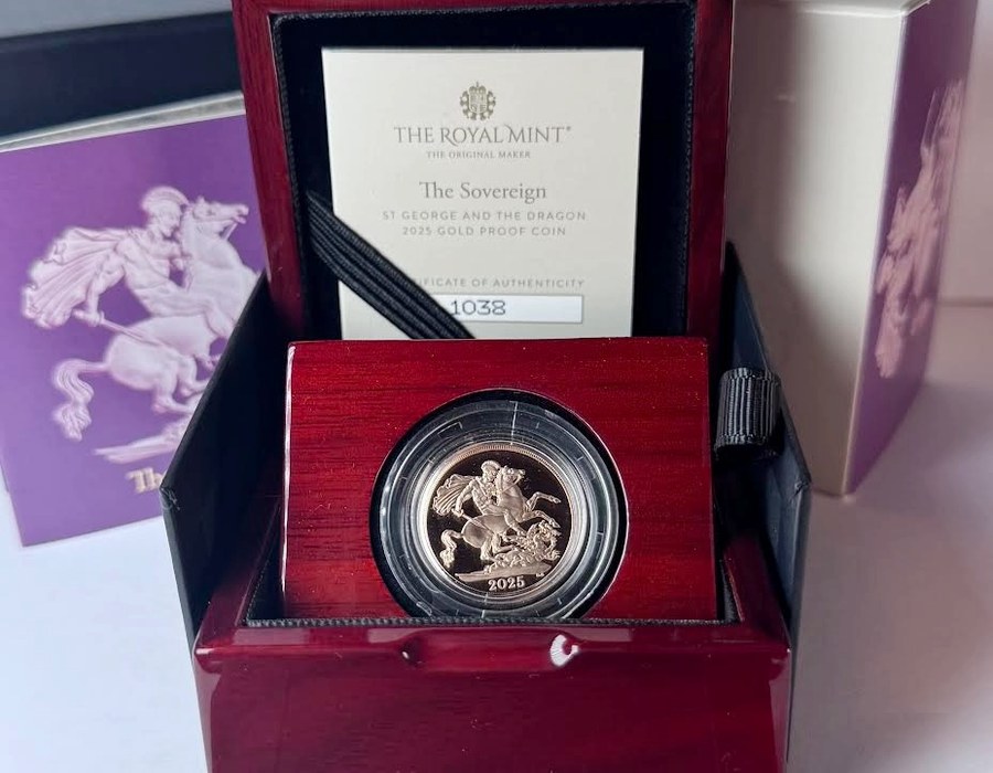 A Royal Mint proof sovereign in its presentation case